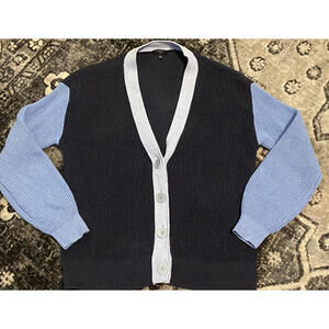 Talbots Petite Medium Colorblock Button-Up Cardigan Sweater